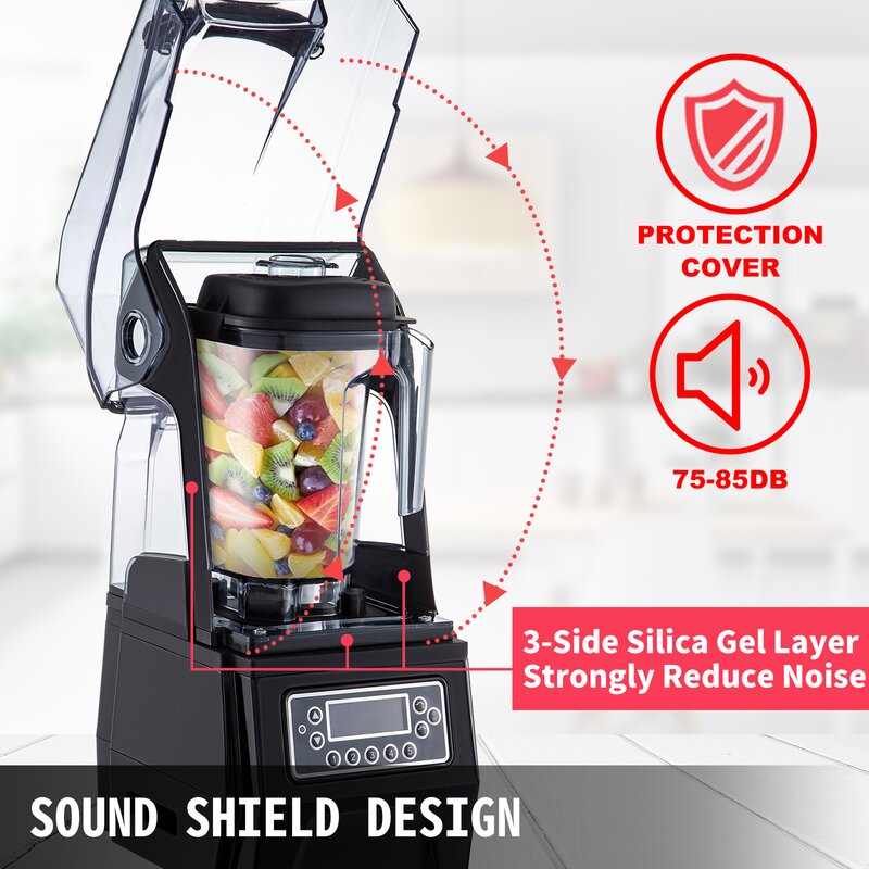 VEVOR Blender Sound Enclosure Commercial Smoothie Blender 1500W Silent Blender Black